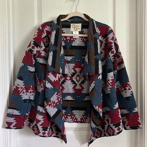 Cripple Creek Western Tribal Jacket Womens Sz S Navajo Aztec Open Cardigan Wrap